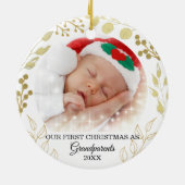 祖父母の初めてのクリスマス写真 セラミックオーナメント (裏面)