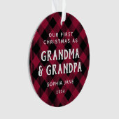 祖父母の初めてのクリスマス素朴Plaid写真 オーナメント (正面)