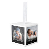 祖父母の初めてのクリスマス4 Photo White Script キューブオーナメント (正面アングル)