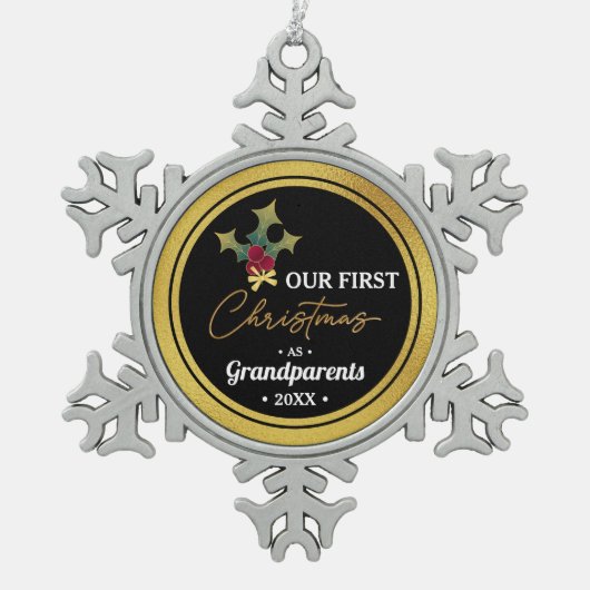 祖父母の初めてのクリスマス スノーフレークピューターオーナメント (正面)