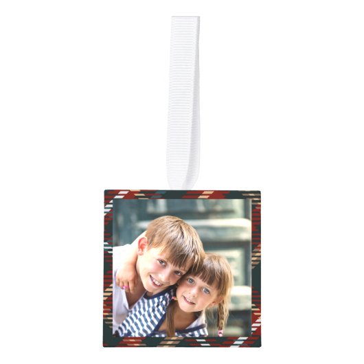 祖父母の国のタータンチェックプレイド4写真 キューブオーナメント (正面)