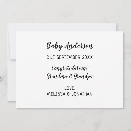 祖父母の妊娠中のかわいい 案内状 (裏面)