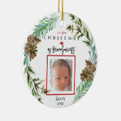 祖父母の子どもの名前の写真として私たちの最初のクリスマス セラミックオーナメント (右)