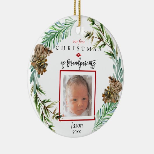 祖父母の子どもの名前の写真として私たちの最初のクリスマス セラミックオーナメント (右)