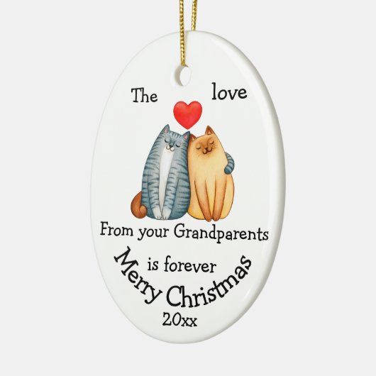 祖父母の引用文がクリスマス猫を愛 セラミックオーナメント (左)