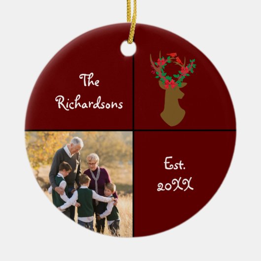 祖父母の愛のクリスマスフォト セラミックオーナメント (正面)