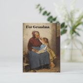 祖父母の日おばあちゃん孫娘絵画の ポストカード (スタンド正面)