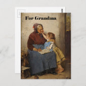 祖父母の日おばあちゃん孫娘絵画の ポストカード (正面/裏面)