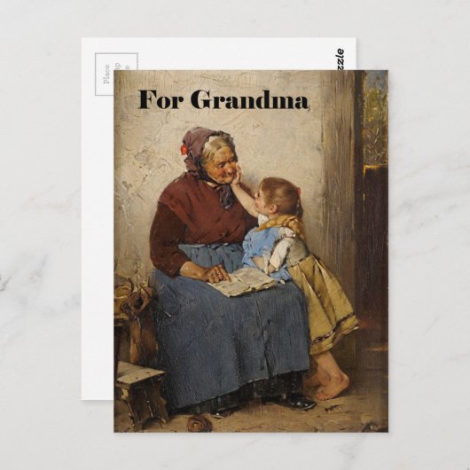 祖父母の日おばあちゃん孫娘絵画の ポストカード (正面/裏面)