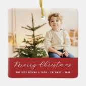 祖父母の書道メリークリスマスフォト セラミックオーナメント (正面)