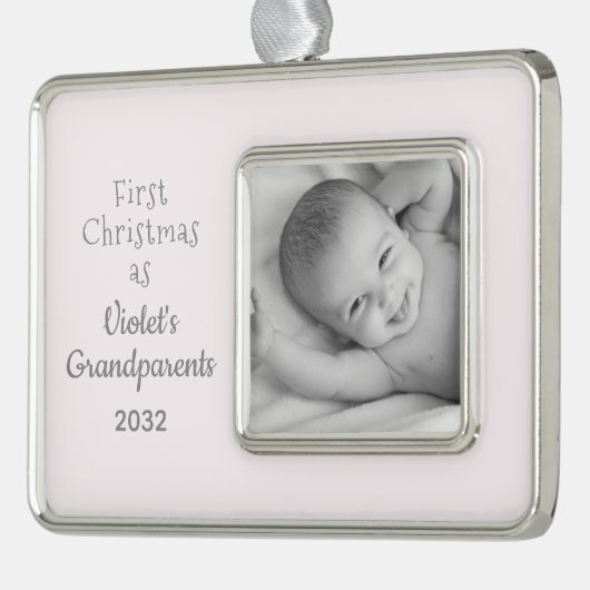 祖父母の第1回のパーソナライズされたクリスマス写真名 シルバープレートフレームオーナメント (左)