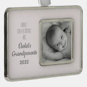 祖父母の第1回のパーソナライズされたクリスマス名写真 シルバープレートフレームオーナメント (右)