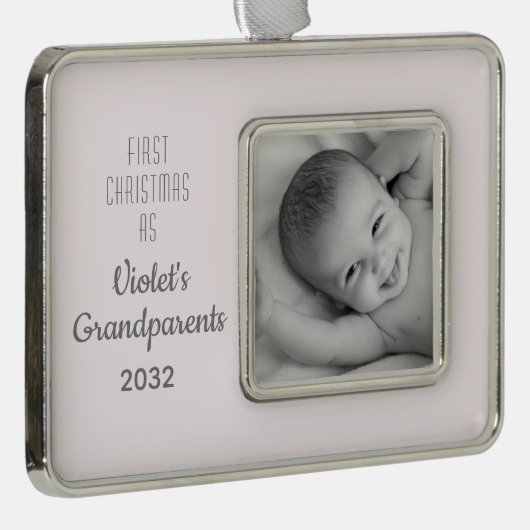 祖父母の第1回のパーソナライズされたクリスマス名写真 シルバープレートフレームオーナメント (右)