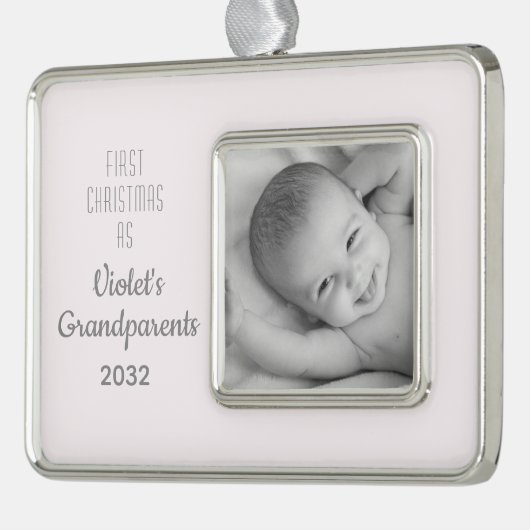 祖父母の第1回のパーソナライズされたクリスマス名写真 シルバープレートフレームオーナメント (左)