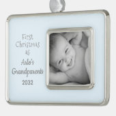 祖父母の第1回のパーソナライズされたクリスマス名写真 シルバープレートフレームオーナメント (左)