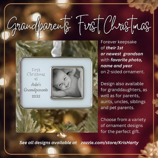 祖父母の第1回のパーソナライズされたクリスマス名写真 シルバープレートフレームオーナメント