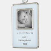 祖父母の第1回のパーソナライズされたクリスマス名写真 シルバープレートフレームオーナメント (左)