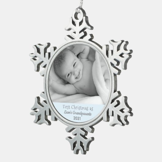 祖父母の第1回クリスマスパーソナライズされた写真 スノーフレークピューターオーナメント (右)