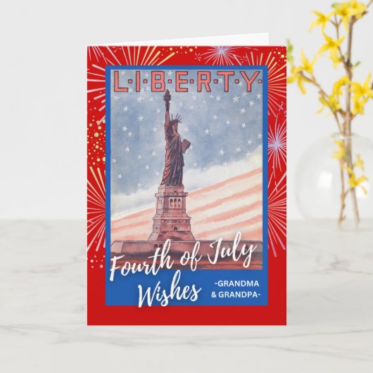 祖父母の自由7月4日 カード (黄色い花)