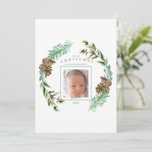 祖父母の葉の写真として私たちの最初のクリスマス 招待状 (スタンド正面)