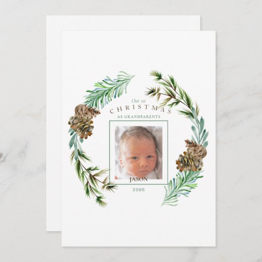 祖父母の葉の写真として私たちの最初のクリスマス 招待状 (正面/裏面)
