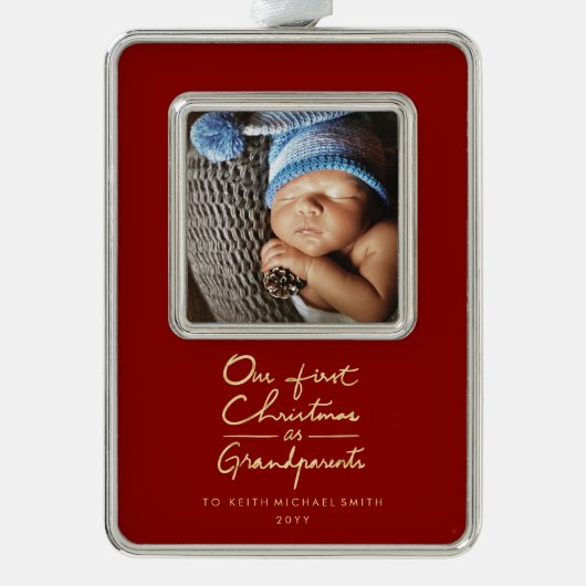 祖父母の記念品の写真として私達の初めてのクリスマス シルバープレートフレームオーナメント (正面)