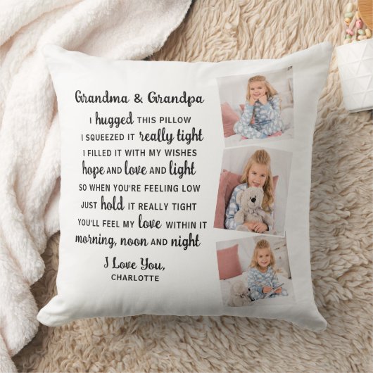 祖父母の詩カスタムおばあちゃん祖父3枚の写真 クッション (ブランケット)