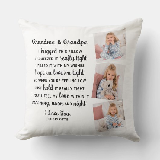 祖父母の詩カスタムおばあちゃん祖父3枚の写真 クッション (正面)