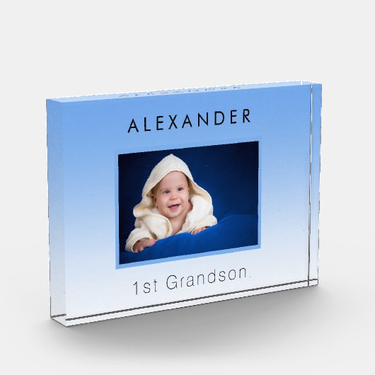 祖父母の赤ちゃんブルー写真第1の孫の男の子 フォトブロック (左)