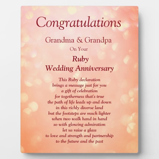 祖父母のRuby結婚の記念日 フォトプラーク (正面)