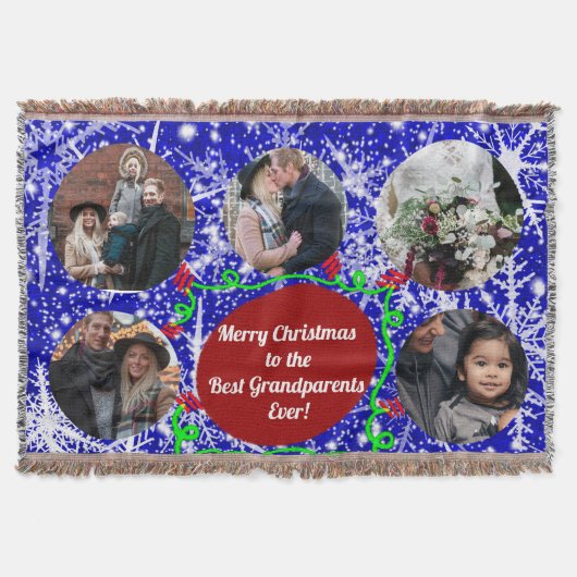 祖父母へのメリー最高のスクリスマス、写真5枚 スローブランケット (正面)