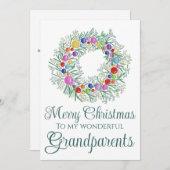 祖父母カラフルクリスマスリース シーズンカード (正面/裏面)