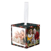 祖父母カントリータータンチェックプレイド4写真 キューブオーナメント (正面アングル)