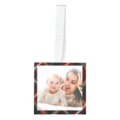 祖父母カントリータータンチェックプレイド4写真 キューブオーナメント (正面)