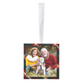 祖父母カントリータータンチェックプレイド4写真 キューブオーナメント (右)