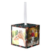 祖父母カントリータータンチェックプレイド4写真 キューブオーナメント (裏面アングル)