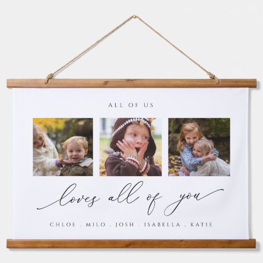 祖父母ギフト私たち全員があなたを愛する写真 吊り下げ型タペストリー (正面)