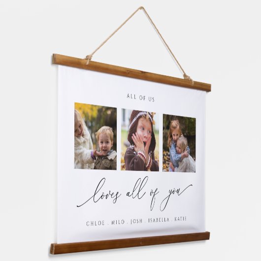 祖父母ギフト私たち全員があなたを愛する写真 吊り下げ型タペストリー (傾斜あり)