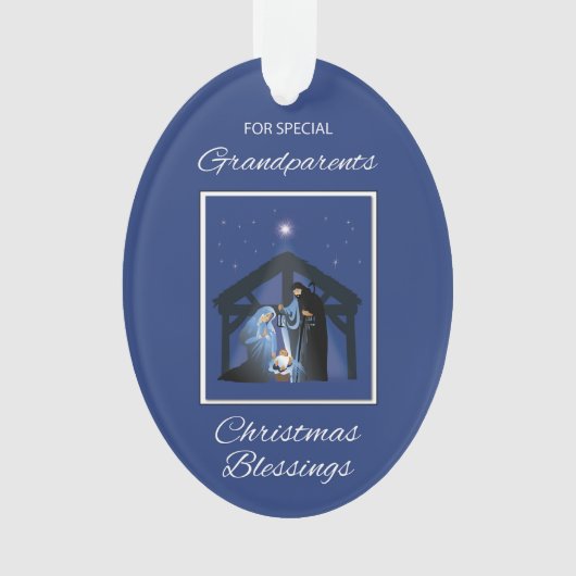 祖父母クリスマス恵みマンガーオンブルー オーナメント (正面)