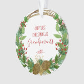 祖父母クリスマス素朴リースベビー写真 オーナメント (正面)