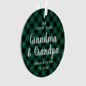 祖父母グリーンプレイドホリデー写真両面 オーナメント (正面)