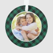 祖父母グリーンプレイドホリデー写真両面 オーナメント (裏面)