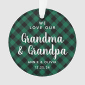 祖父母グリーンプレイドホリデー写真両面 オーナメント (正面)