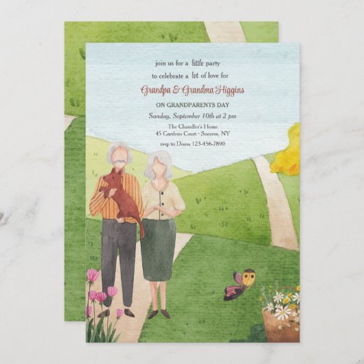 祖父母デイウォーターカラー招待状 招待状 (正面/裏面)