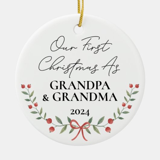 祖父母パーソナライズされたとしての初めてのクリスマス セラミックオーナメント (正面)