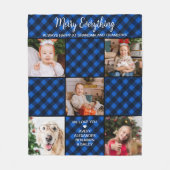 祖父母パーソナライズされたブループレイド5写真 フリースブランケット (正面)