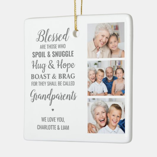 祖父母パーソナライズされた写真コラージュ セラミックオーナメント (左)
