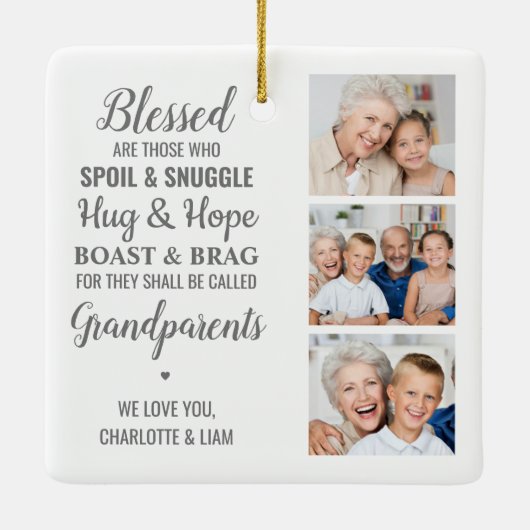 祖父母パーソナライズされた写真コラージュ セラミックオーナメント (裏面)
