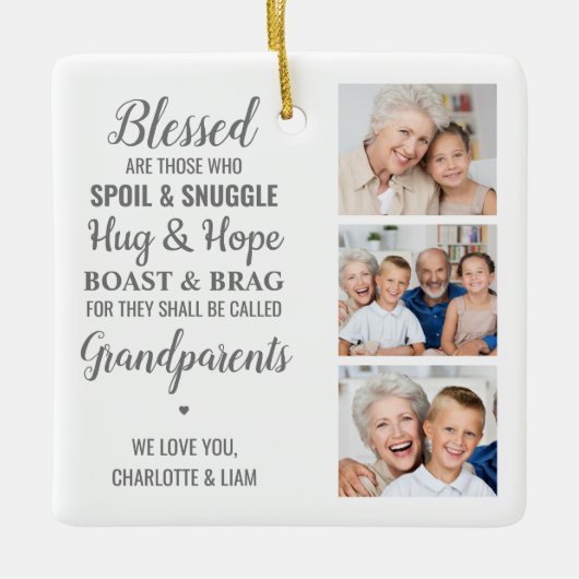 祖父母パーソナライズされた写真コラージュ セラミックオーナメント (正面)