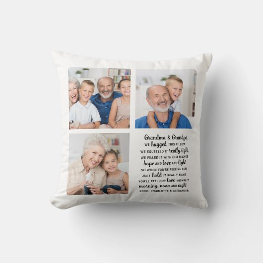 祖父母パーソナライズされた引用文写真コラージュ クッション (正面)